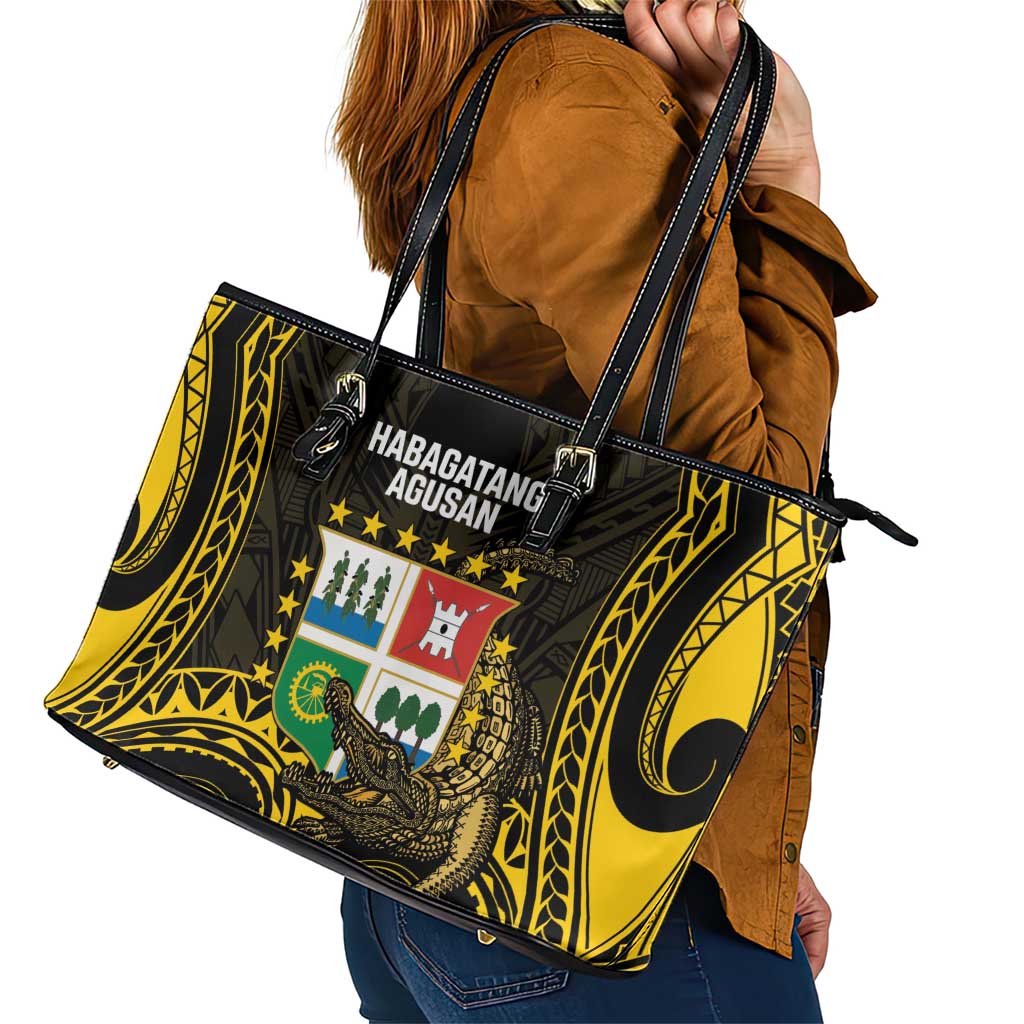 Agusan del Sur Philippines Leather Tote Bag Habagatang Agusan Lolong LT14 - Polynesian Pride