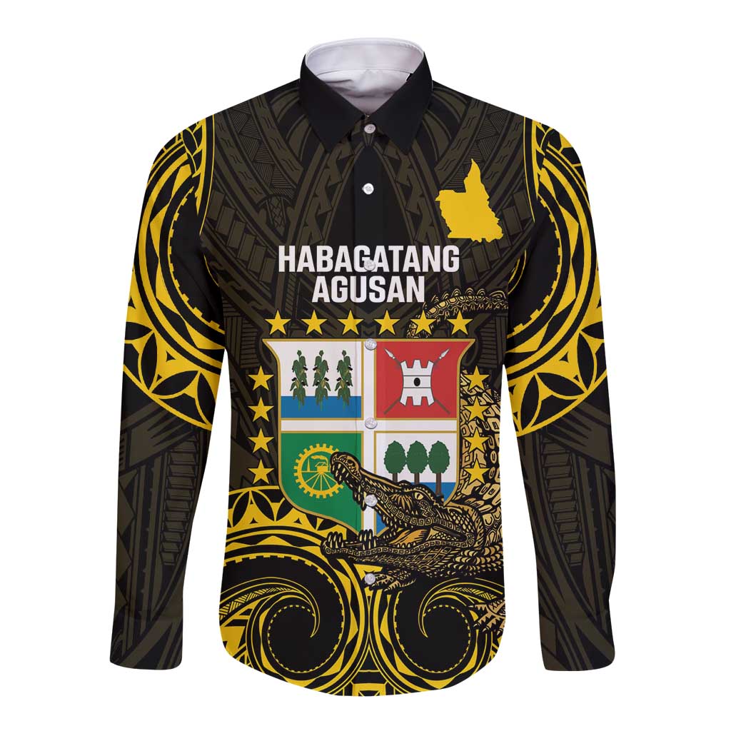 Agusan del Sur Philippines Long Sleeve Button Shirt Habagatang Agusan Lolong LT14 Unisex Black - Polynesian Pride