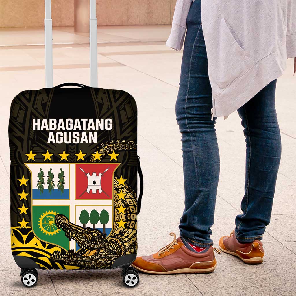 Agusan del Sur Philippines Luggage Cover Habagatang Agusan Lolong LT14 Black - Polynesian Pride