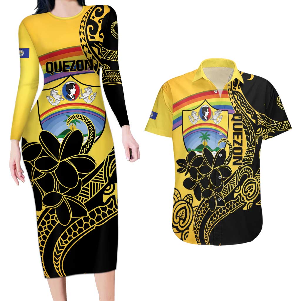 Quezon Province Couples Matching Long Sleeve Bodycon Dress and Hawaiian Shirt Cocolandia Philippines Turtle LT14 Gold - Polynesian Pride