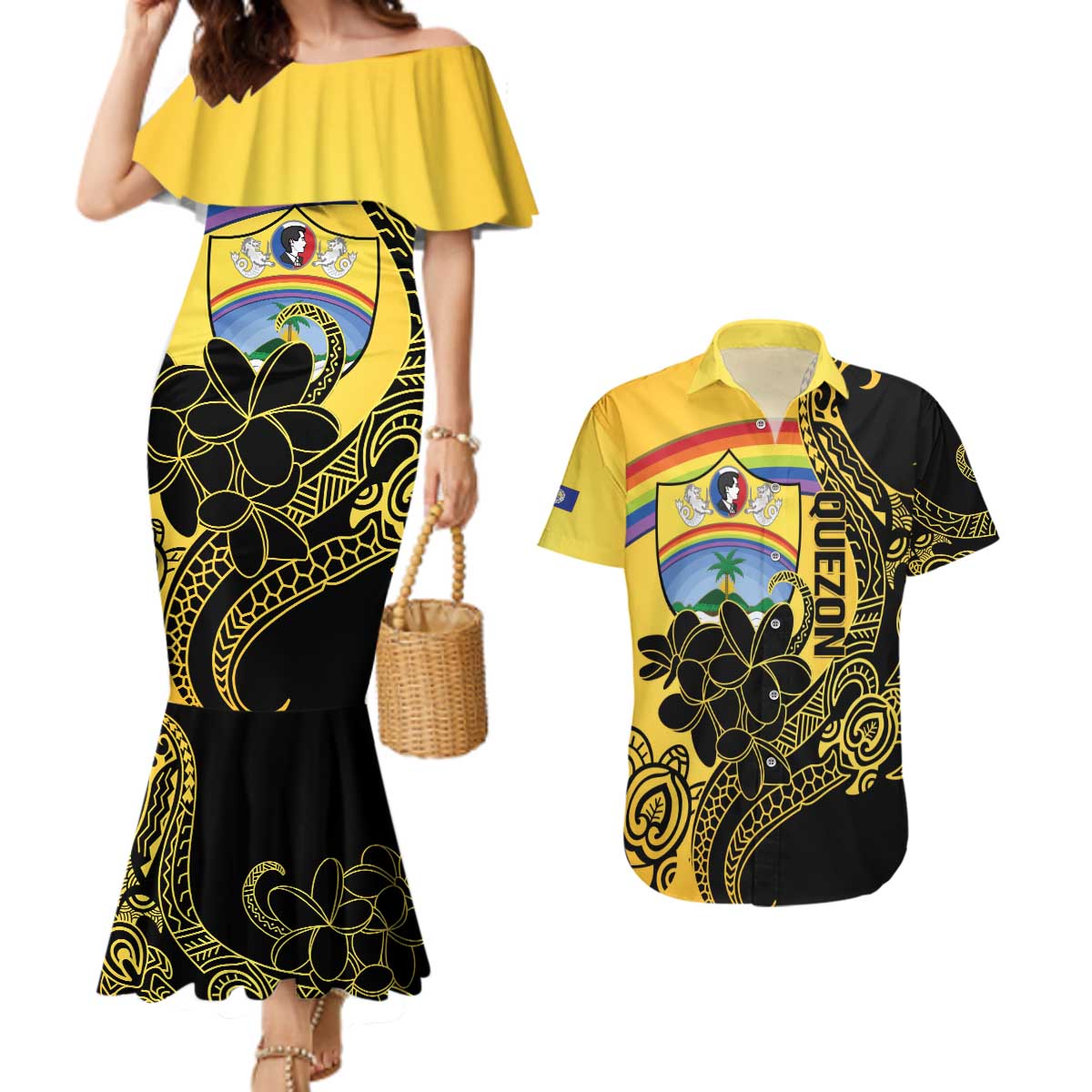Quezon Province Couples Matching Mermaid Dress and Hawaiian Shirt Cocolandia Philippines Turtle LT14 Gold - Polynesian Pride