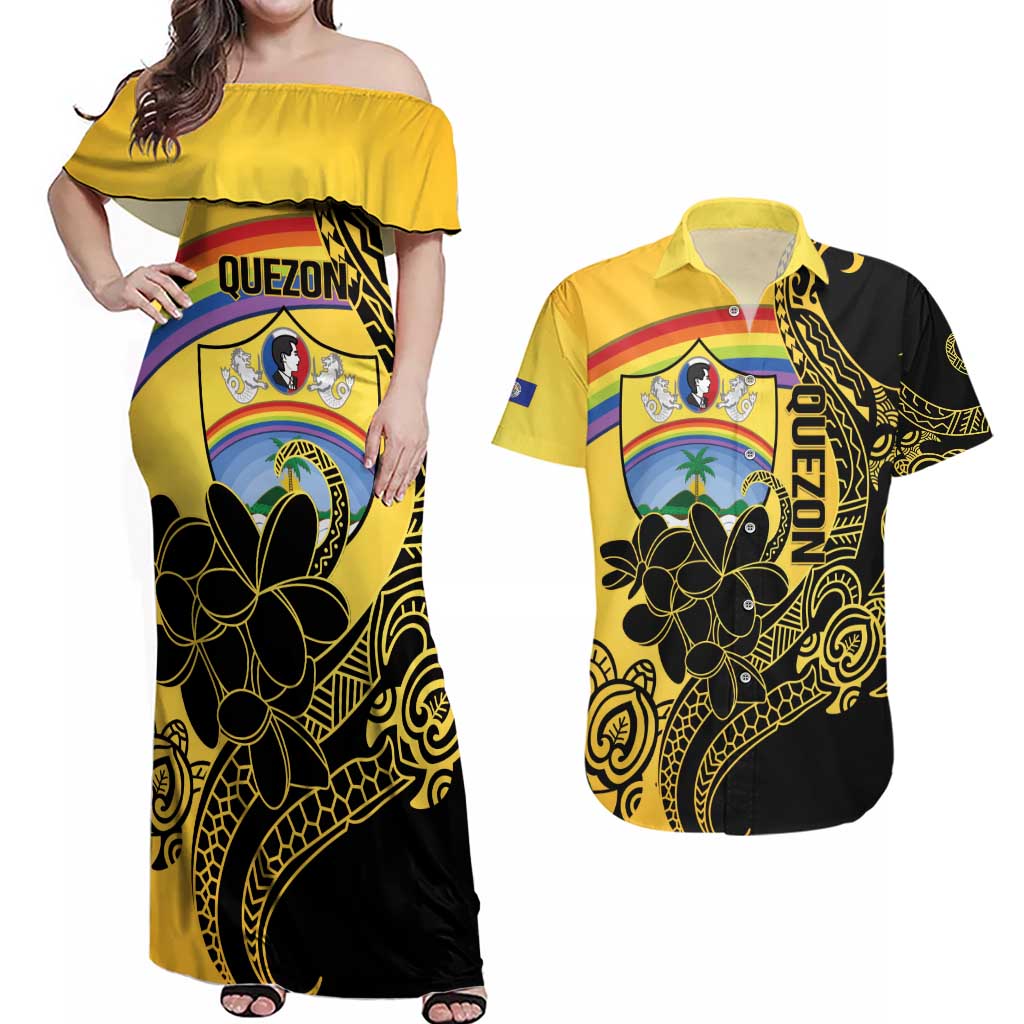 Quezon Province Couples Matching Off Shoulder Maxi Dress and Hawaiian Shirt Cocolandia Philippines Turtle LT14 Gold - Polynesian Pride