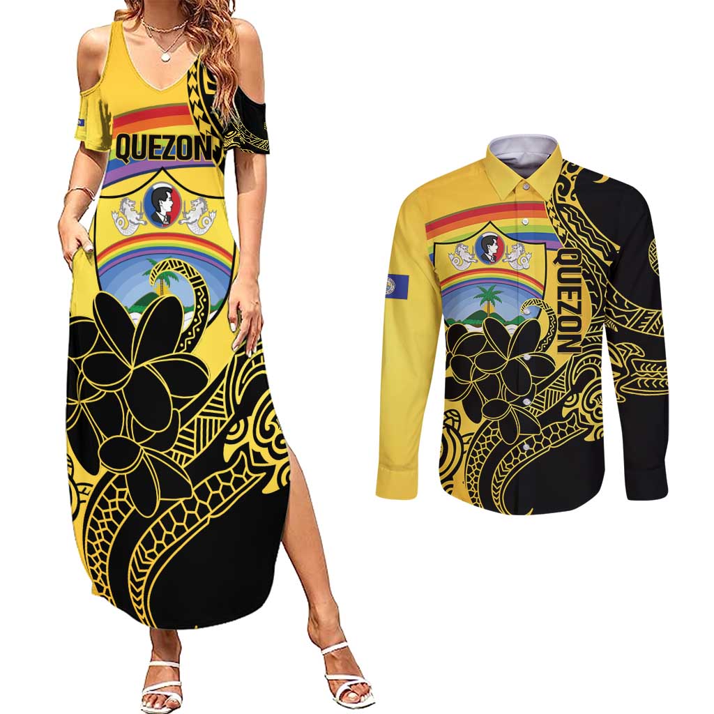 Quezon Province Couples Matching Summer Maxi Dress and Long Sleeve Button Shirt Cocolandia Philippines Turtle LT14 Gold - Polynesian Pride