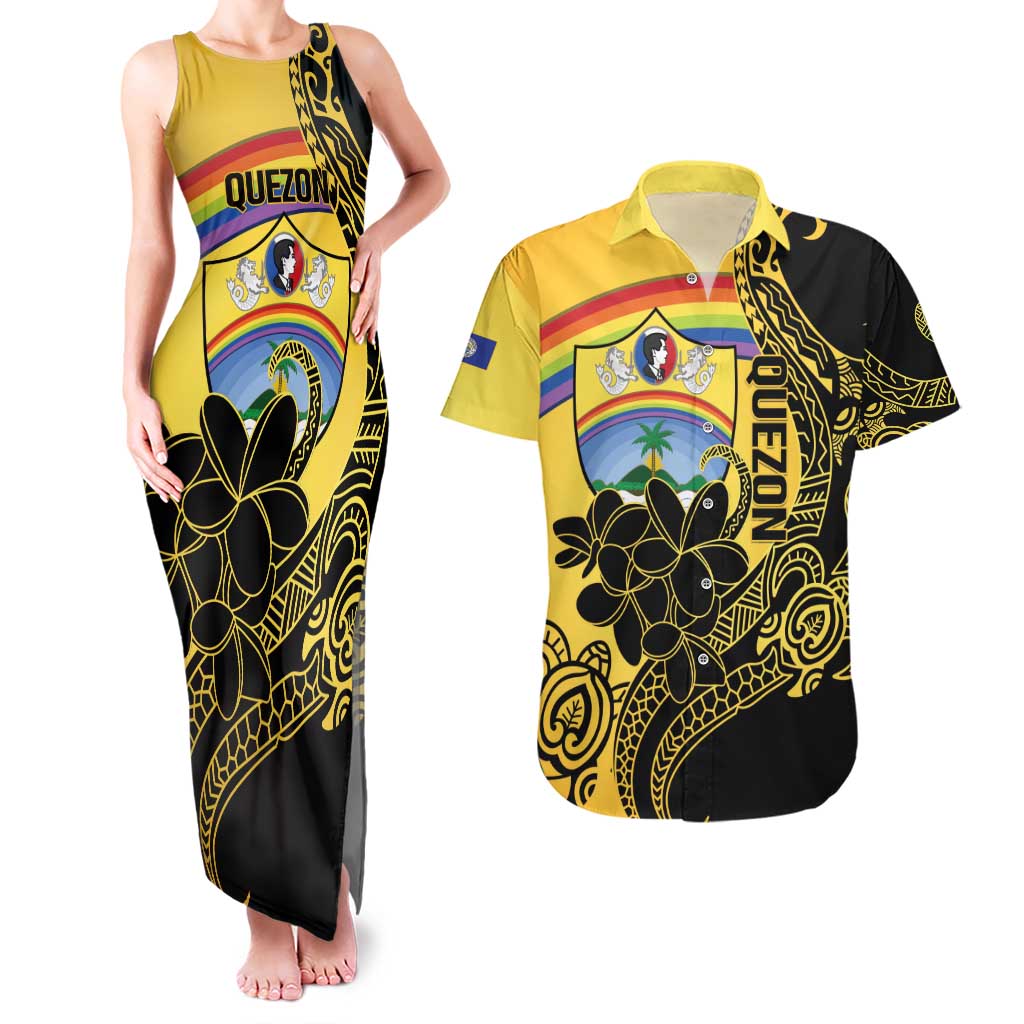 Quezon Province Couples Matching Tank Maxi Dress and Hawaiian Shirt Cocolandia Philippines Turtle LT14 Gold - Polynesian Pride