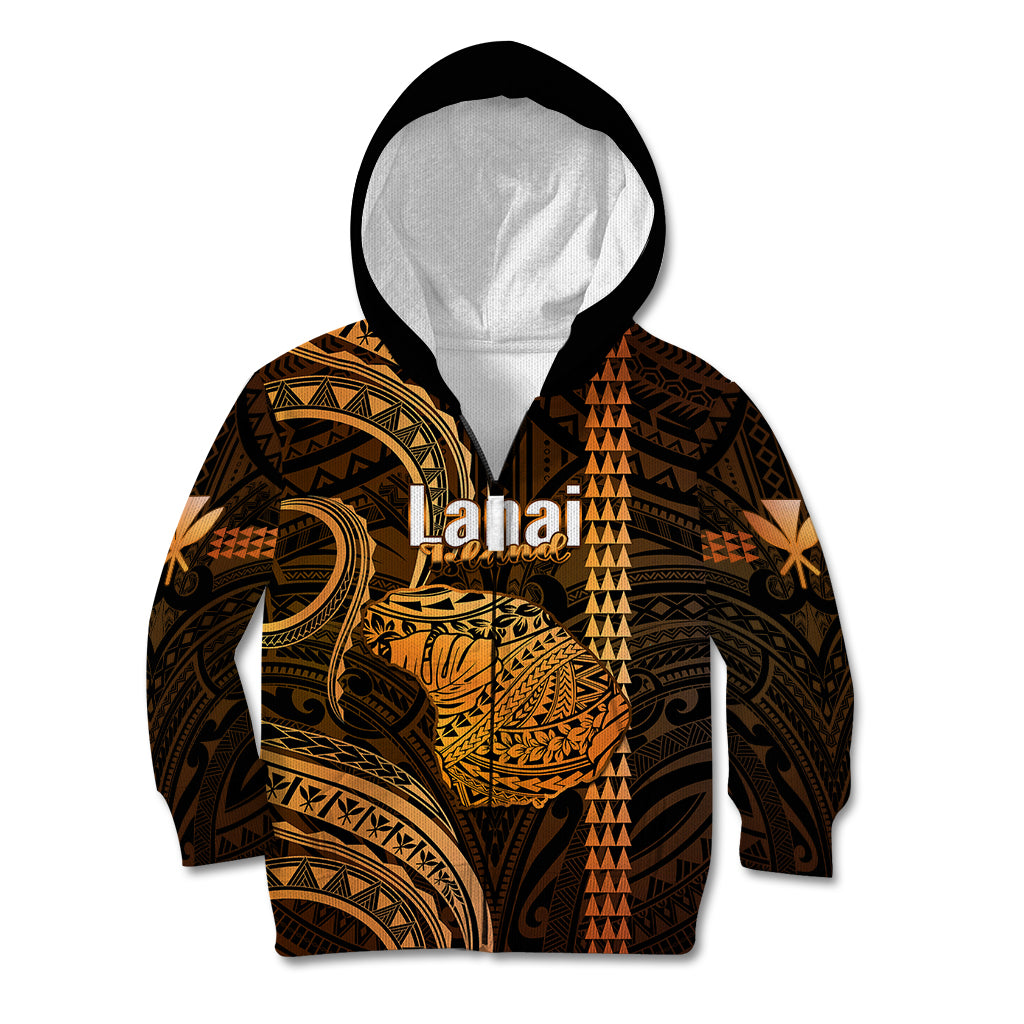 Polynesian Pride Hawaiian Islands Kid Hoodie Lani Map Gold Kanaka With Kakau LT14 Zip Hoodie Gold - Polynesian Pride