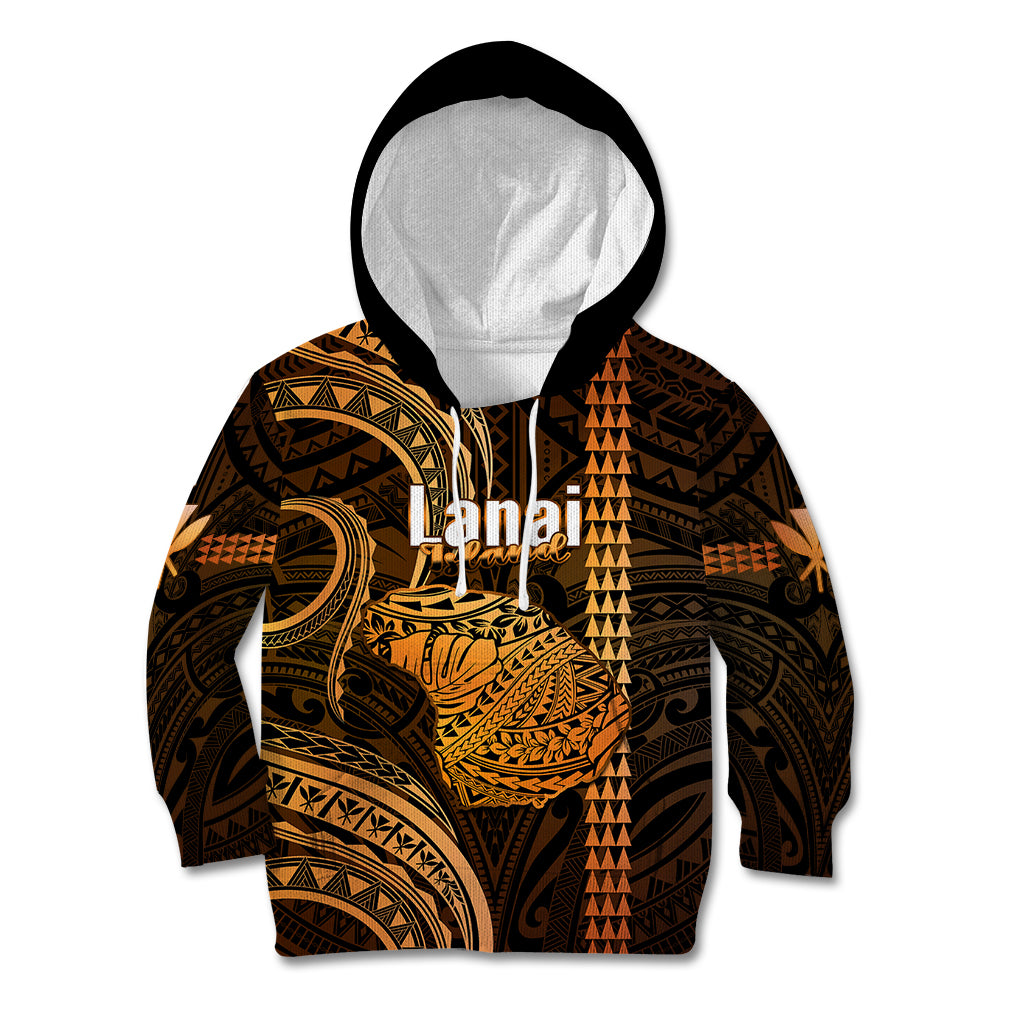 Personalised Hawaiian Islands Kid Hoodie Lani Map Gold Kanaka With Kakau LT14 Hoodie Gold - Polynesian Pride