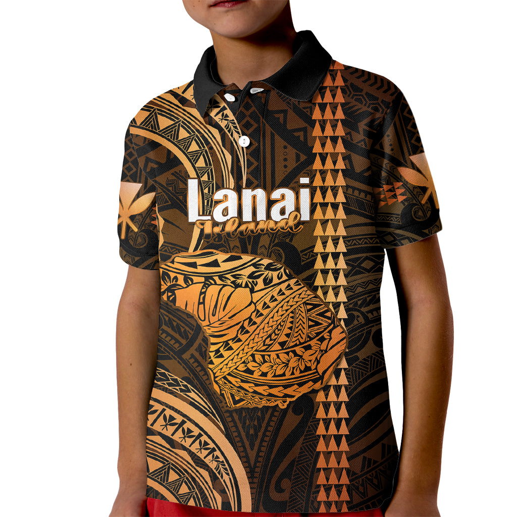 Personalised Hawaiian Islands Kid Polo Shirt Lani Map Gold Kanaka With Kakau LT14 Kid Gold - Polynesian Pride