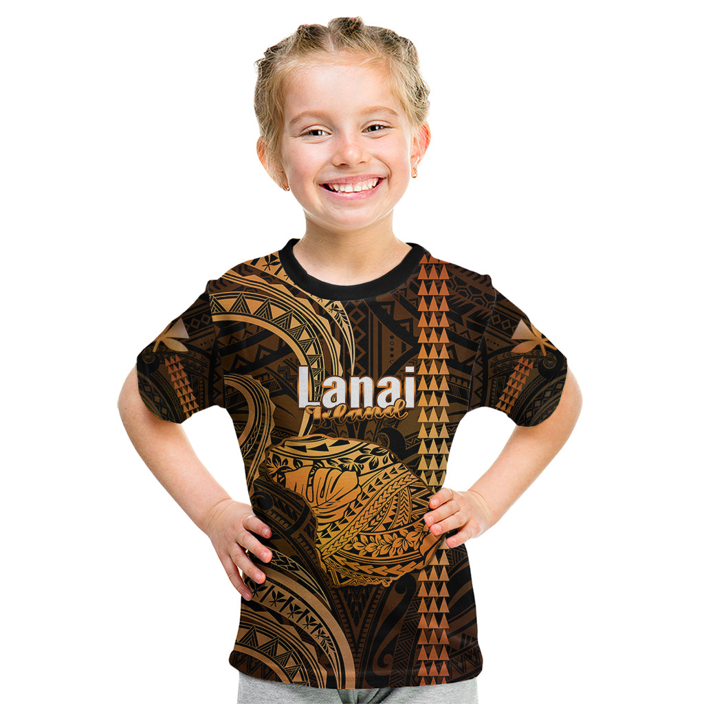 Personalised Hawaiian Islands Kid T Shirt Lani Map Gold Kanaka With Kakau LT14 Gold - Polynesian Pride
