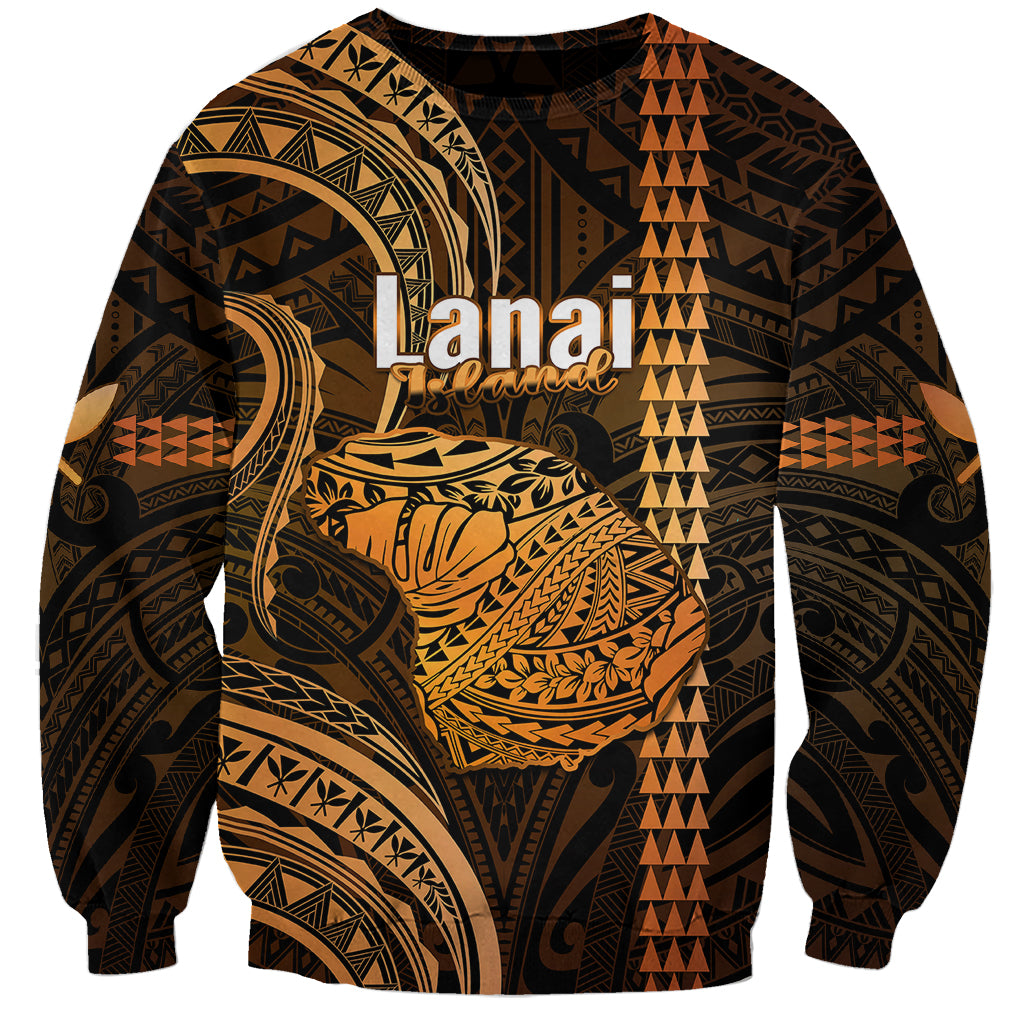 Personalised Hawaiian Islands Sweatshirt Lani Map Gold Kanaka With Kakau LT14 Unisex Gold - Polynesian Pride