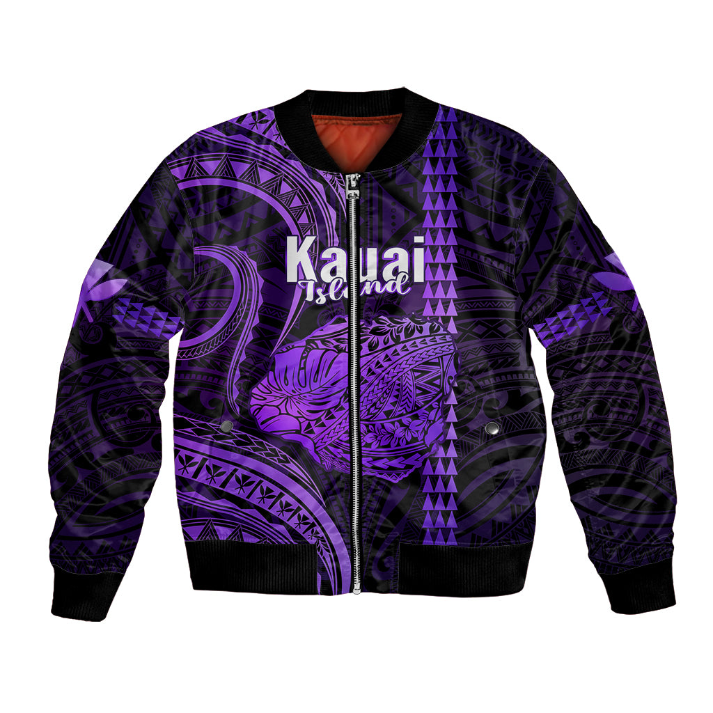 Polynesian Pride Hawaiian Islands Bomber Jacket Kauai Map Purple Kanaka With Kakau LT14 Unisex Purple - Polynesian Pride