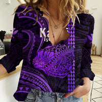 Polynesian Pride Hawaiian Islands Women Casual Shirt Kauai Map Purple Kanaka With Kakau LT14 Female Purple - Polynesian Pride