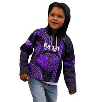 Personalised Hawaiian Islands Kid Hoodie Kauai Map Purple Kanaka With Kakau LT14 - Polynesian Pride