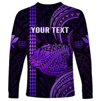 Personalised Hawaiian Islands Long Sleeve Shirt Kauai Map Purple Kanaka With Kakau LT14 - Polynesian Pride