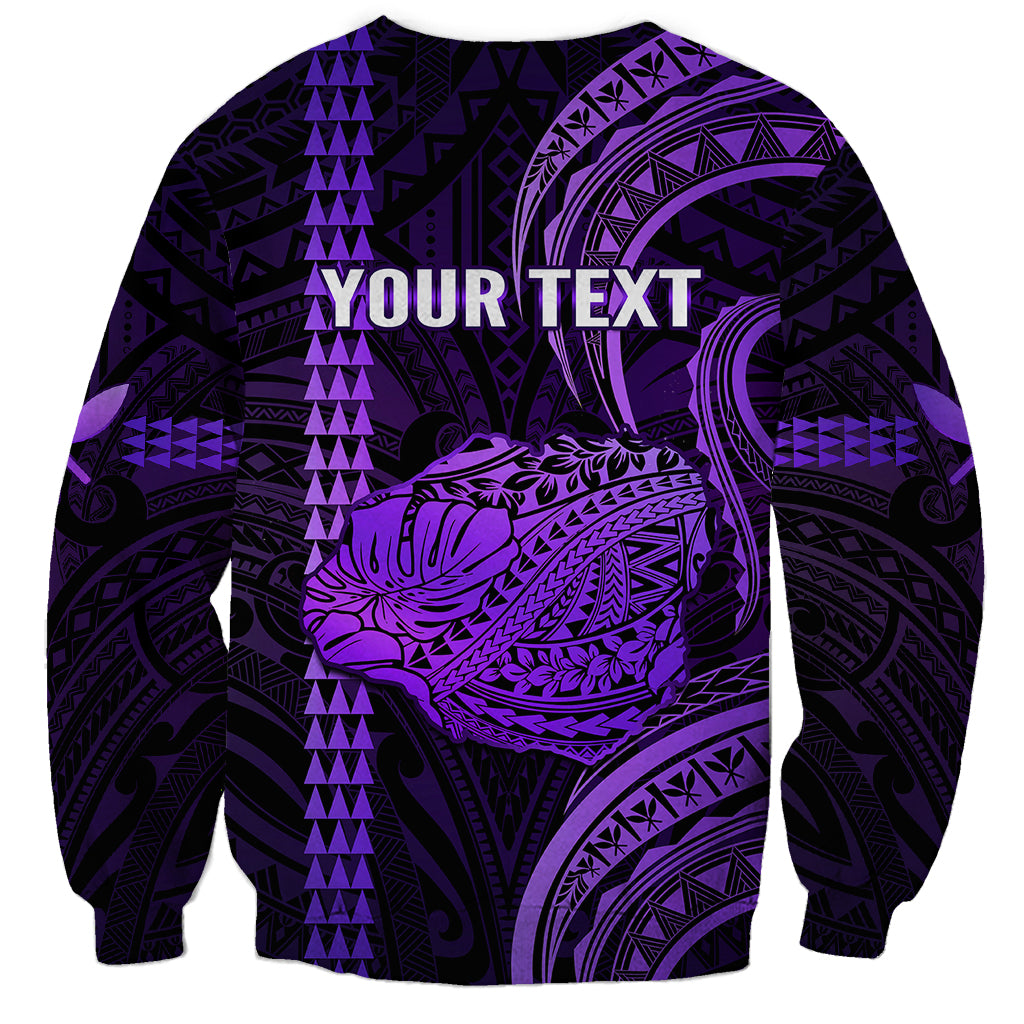 Personalised Hawaiian Islands Sweatshirt Kauai Map Purple Kanaka With Kakau LT14 - Polynesian Pride