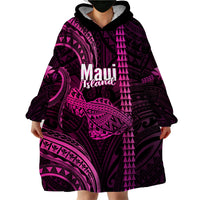 Polynesian Pride Hawaiian Islands Wearable Blanket Hoodie Maui Map Pink Kanaka With Kakau LT14 - Polynesian Pride