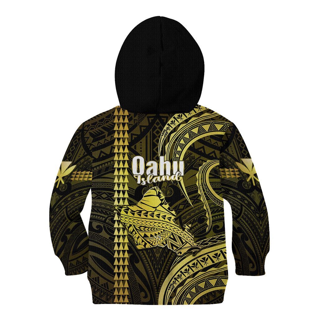 Polynesian Pride Hawaiian Islands Kid Hoodie Oahu Map Yellow Kanaka With Kakau LT14 - Polynesian Pride