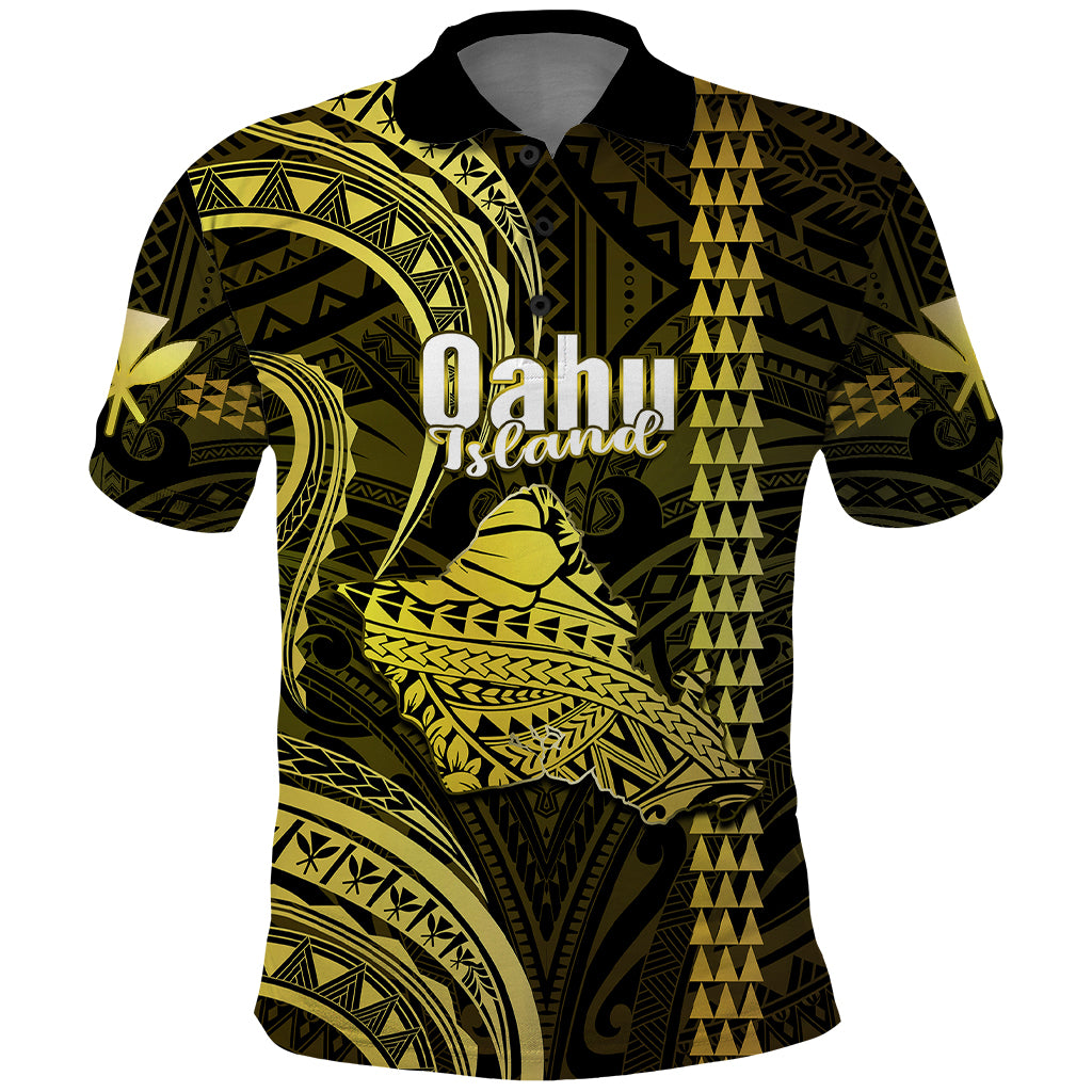 Polynesian Pride Hawaiian Islands Polo Shirt Oahu Map Yellow Kanaka With Kakau LT14 Yellow - Polynesian Pride