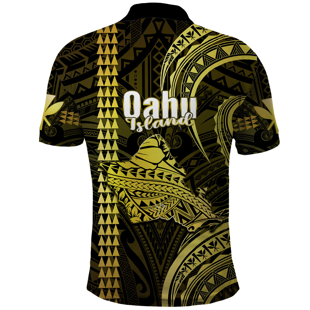 Polynesian Pride Hawaiian Islands Polo Shirt Oahu Map Yellow Kanaka With Kakau LT14 - Polynesian Pride