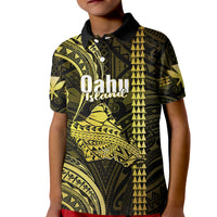 Personalised Hawaiian Islands Kid Polo Shirt Oahu Map Yellow Kanaka With Kakau LT14 Kid Yellow - Polynesian Pride