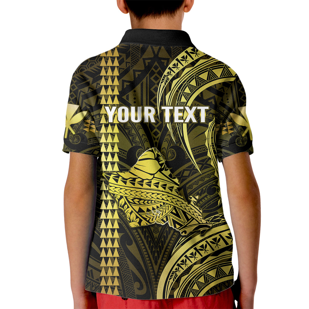 Personalised Hawaiian Islands Kid Polo Shirt Oahu Map Yellow Kanaka With Kakau LT14 - Polynesian Pride