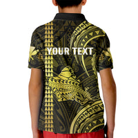 Personalised Hawaiian Islands Kid Polo Shirt Oahu Map Yellow Kanaka With Kakau LT14 - Polynesian Pride