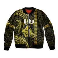 Personalised Hawaiian Islands Sleeve Zip Bomber Jacket Oahu Map Yellow Kanaka With Kakau LT14 Unisex Yellow - Polynesian Pride