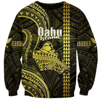 Personalised Hawaiian Islands Sweatshirt Oahu Map Yellow Kanaka With Kakau LT14 Unisex Yellow - Polynesian Pride