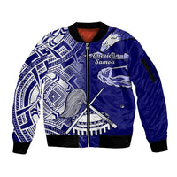 Personalised American Samoa Sleeve Zip Bomber Jacket July 4 Independence Day LT14 Unisex Blue - Polynesian Pride