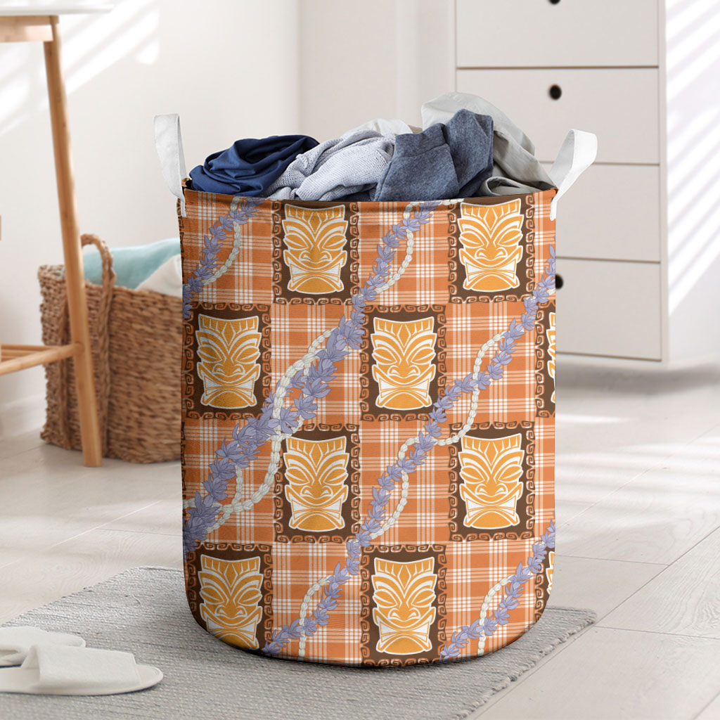 Aloha Hawaii Tiki Palaka Motifs Laundry Basket Honohono Lei Orange Elegant Vibes LT14 Orange - Polynesian Pride
