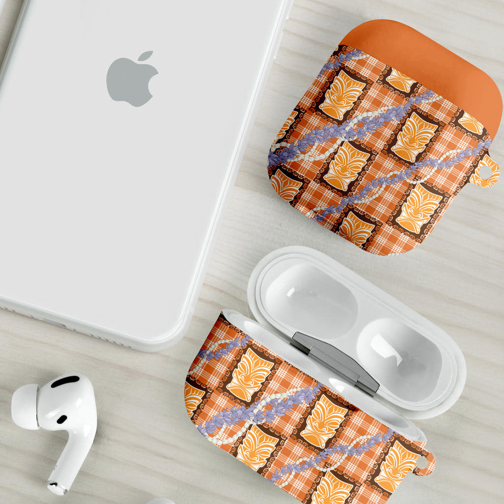Aloha Hawaii Tiki Palaka Motifs AirPods Case Honohono Lei Orange Elegant Vibes