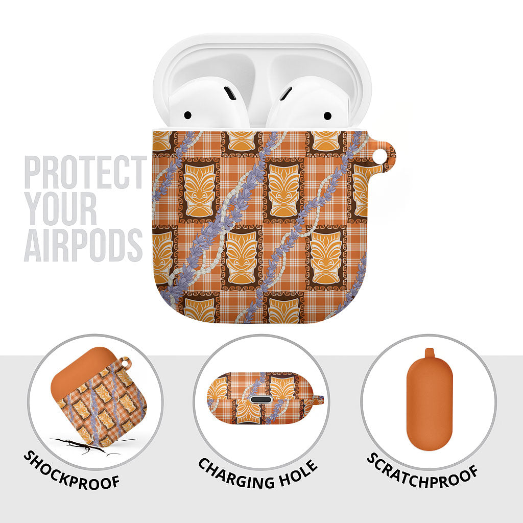 Aloha Hawaii Tiki Palaka Motifs AirPods Case Honohono Lei Orange Elegant Vibes