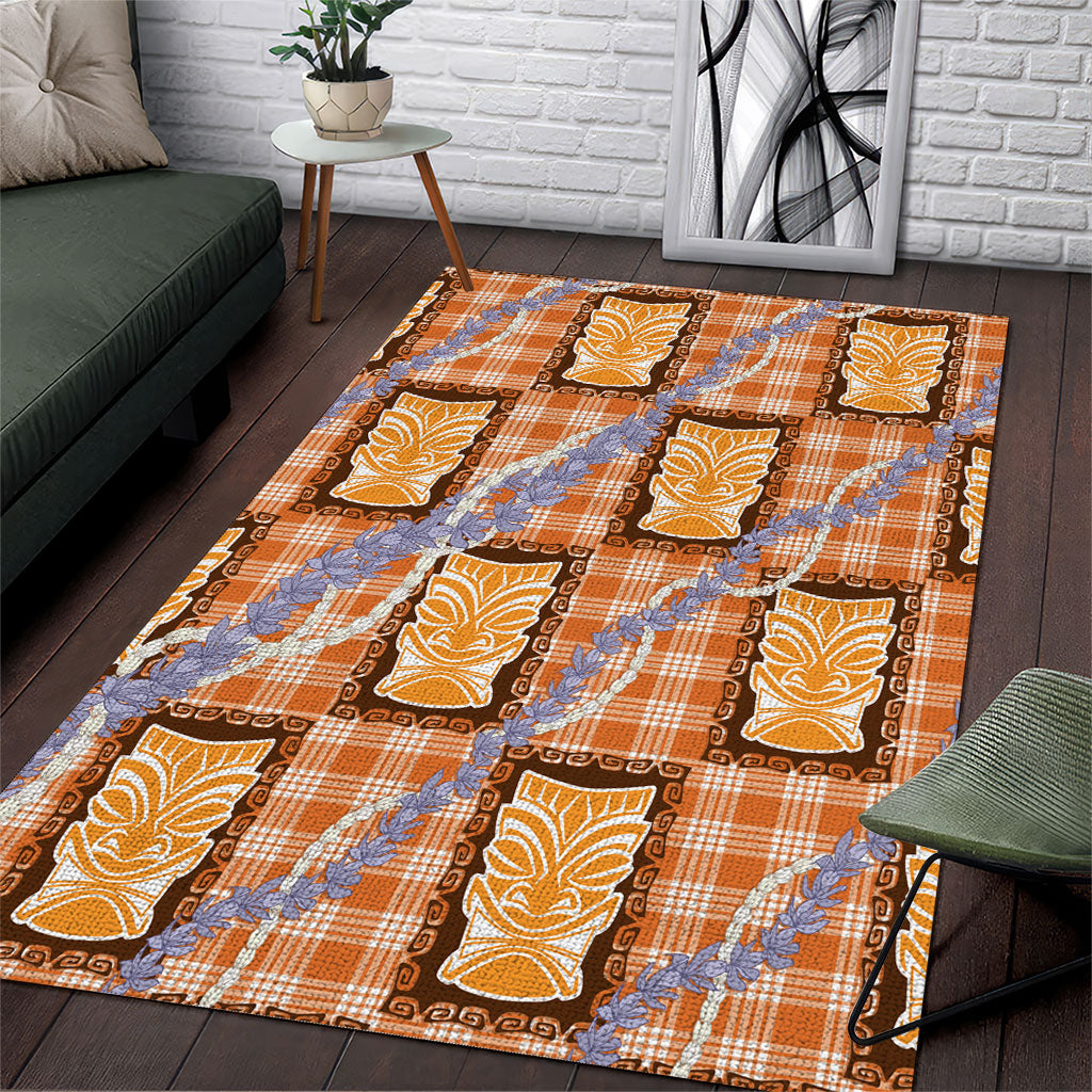 Aloha Hawaii Tiki Palaka Motifs Area Rug Honohono Lei Orange Elegant Vibes