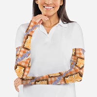 Aloha Hawaii Tiki Palaka Motifs Arm Sleeves Honohono Lei Orange Elegant Vibes