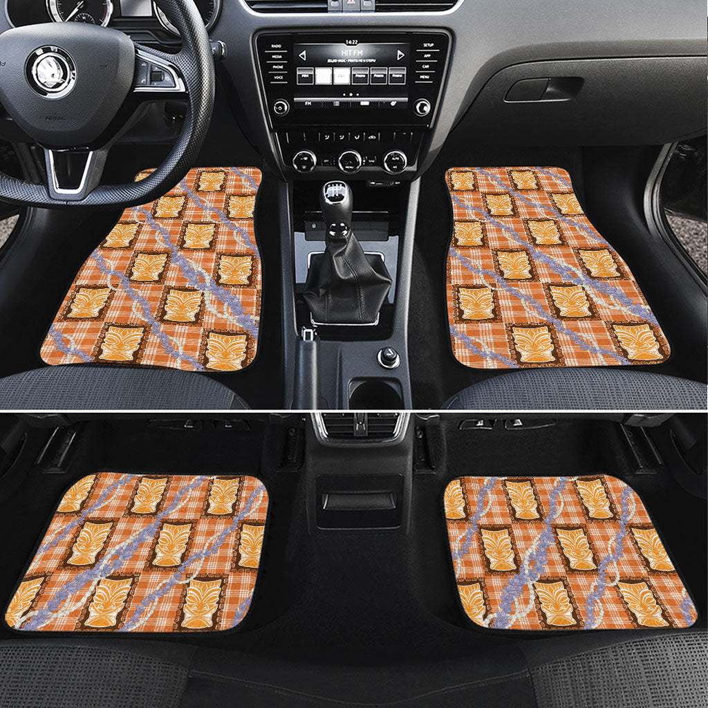 Aloha Hawaii Tiki Palaka Motifs Car Mats Honohono Lei Orange Elegant Vibes