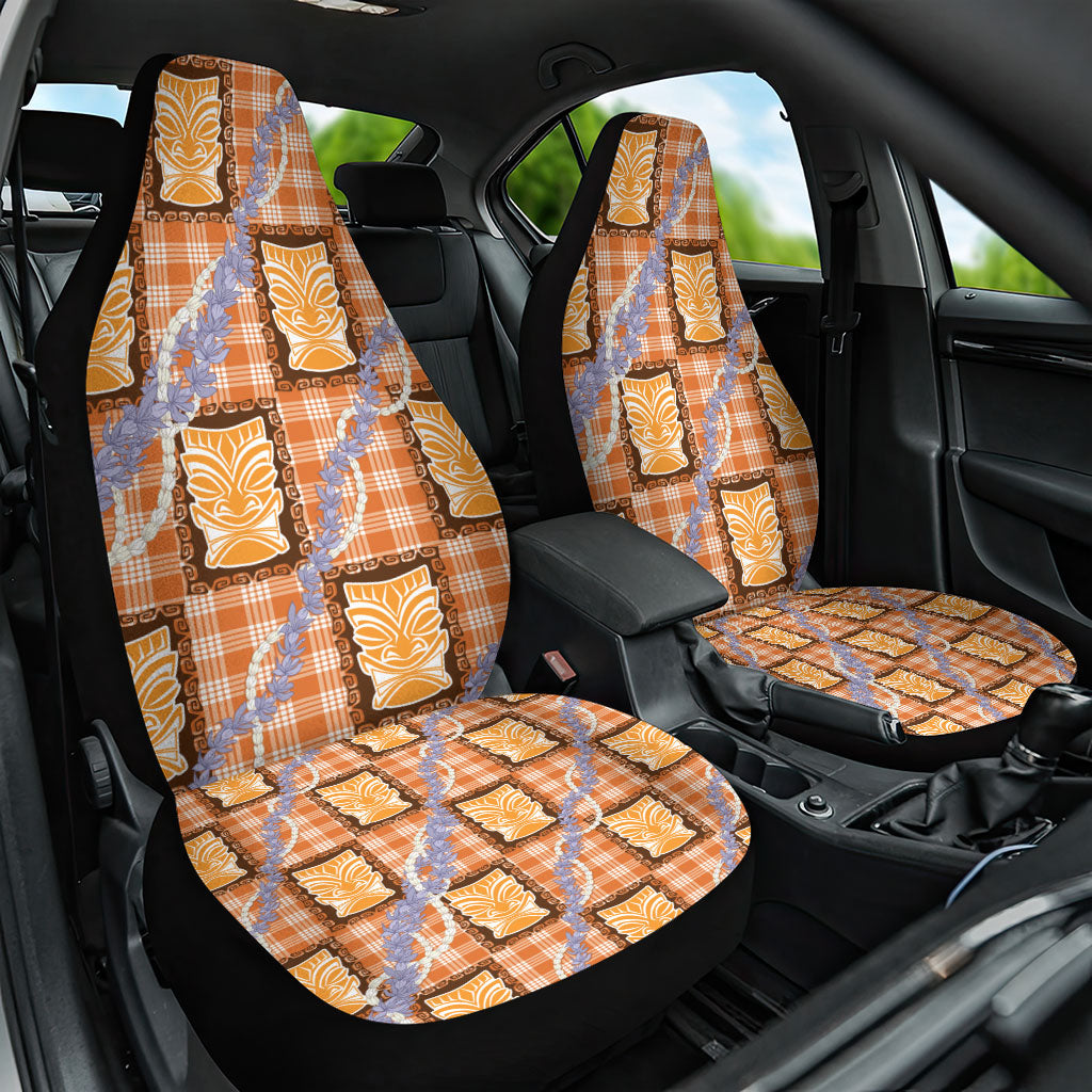 Aloha Hawaii Tiki Palaka Motifs Car Seat Cover Honohono Lei Orange Elegant Vibes