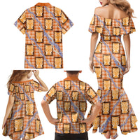 Aloha Hawaii Tiki Palaka Motifs Family Matching Mermaid Dress and Hawaiian Shirt Honohono Lei Orange Elegant Vibes