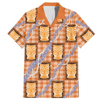 Aloha Hawaii Tiki Palaka Motifs Family Matching Off Shoulder Short Dress and Hawaiian Shirt Honohono Lei Orange Elegant Vibes