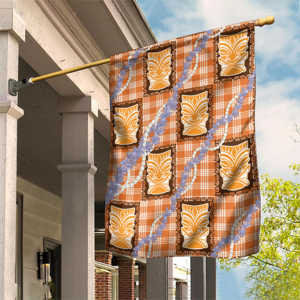 Aloha Hawaii Tiki Palaka Motifs Garden Flag Honohono Lei Orange Elegant Vibes LT14 House Flag Orange - Polynesian Pride