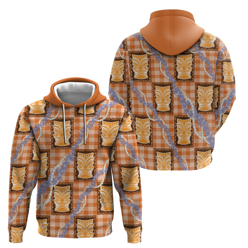 Aloha Hawaii Tiki Palaka Motifs Hoodie Honohono Lei Orange Elegant Vibes LT14 - Polynesian Pride