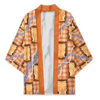 Aloha Hawaii Tiki Palaka Motifs Kimono Honohono Lei Orange Elegant Vibes