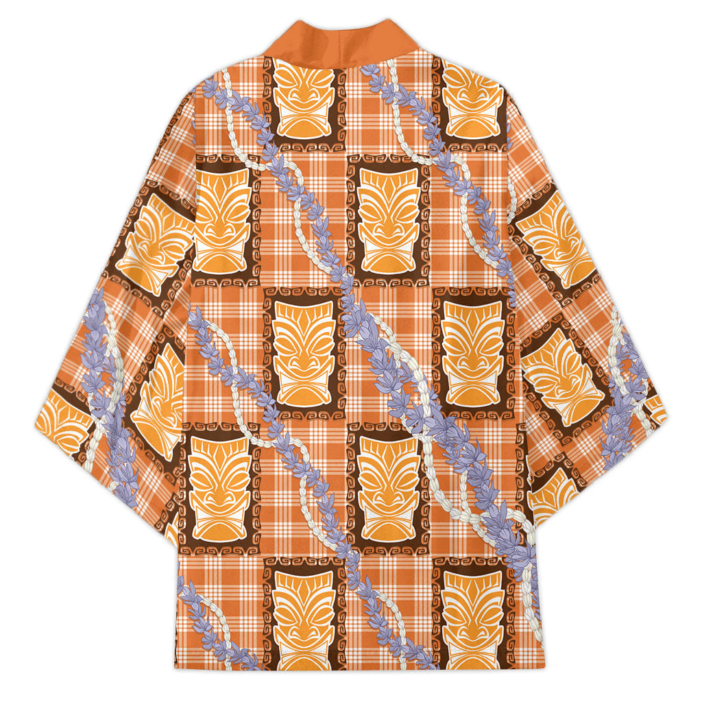 Aloha Hawaii Tiki Palaka Motifs Kimono Honohono Lei Orange Elegant Vibes
