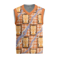 Aloha Hawaii Tiki Palaka Motifs Christmas Knitted V-Neck Vest Honohono Lei Orange Elegant Vibes