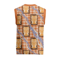 Aloha Hawaii Tiki Palaka Motifs Christmas Knitted V-Neck Vest Honohono Lei Orange Elegant Vibes