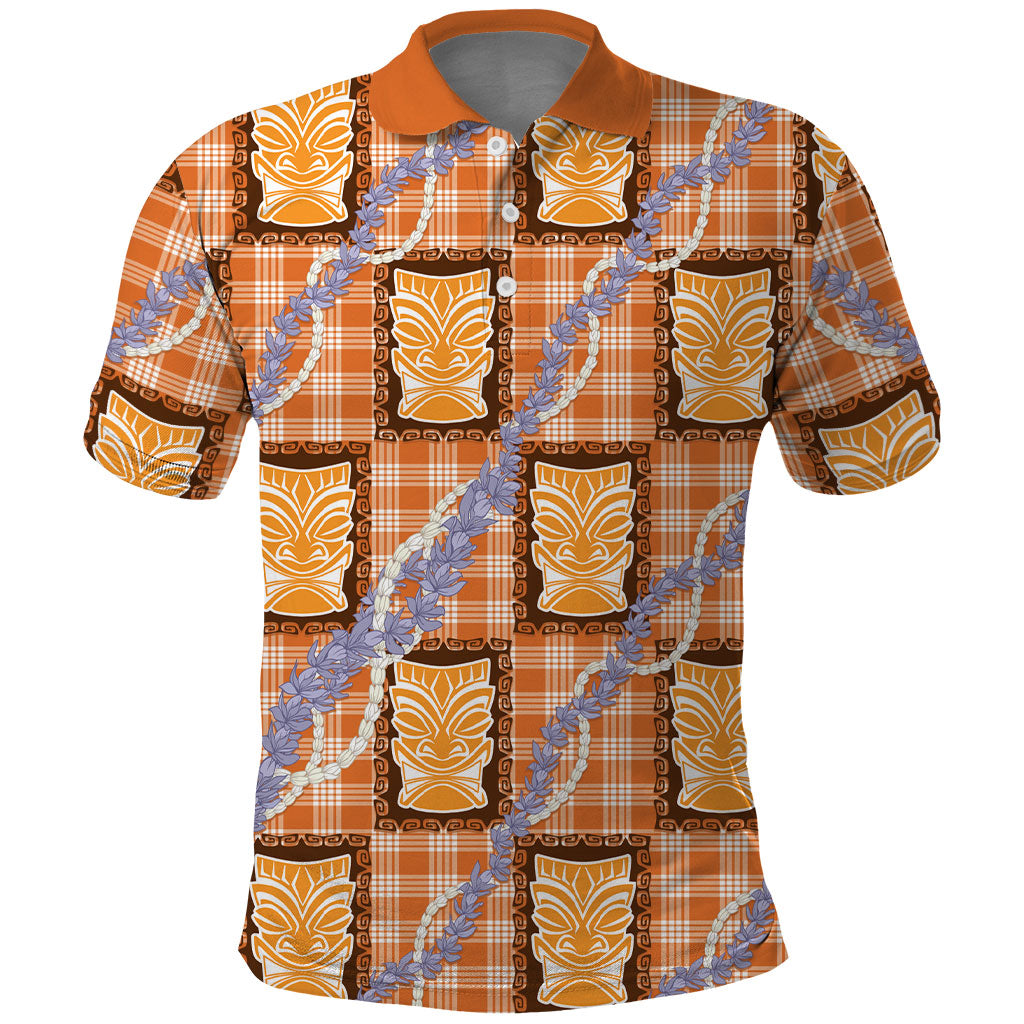 Aloha Hawaii Tiki Palaka Motifs Polo Shirt Honohono Lei Orange Elegant Vibes LT14 Orange - Polynesian Pride