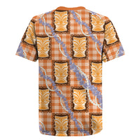 Aloha Hawaii Tiki Palaka Motifs Rugby Jersey Honohono Lei Orange Elegant Vibes