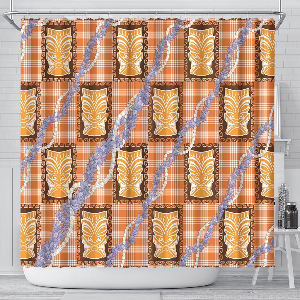 Aloha Hawaii Tiki Palaka Motifs Shower Curtain Honohono Lei Orange Elegant Vibes