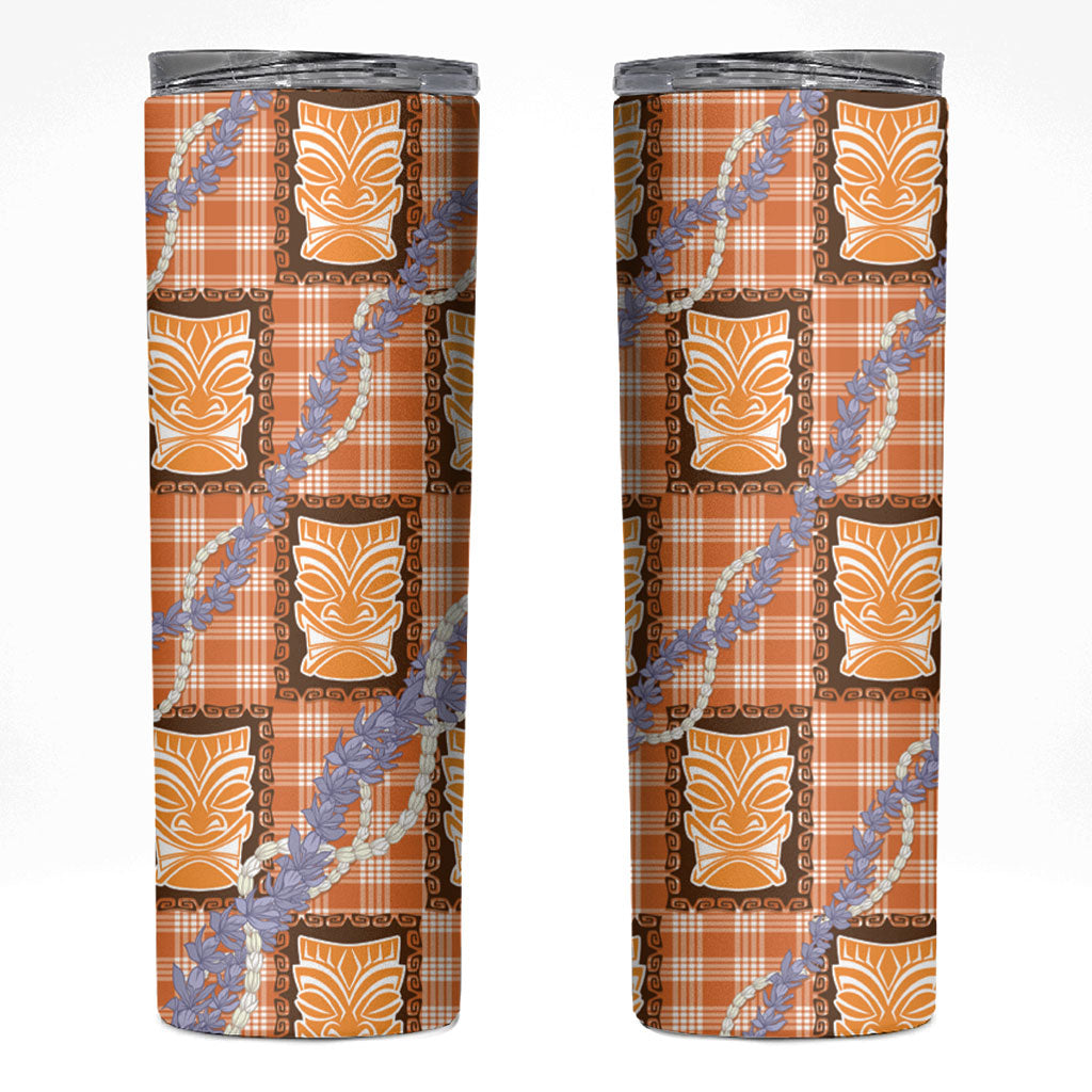 Aloha Hawaii Tiki Palaka Motifs Skinny Tumbler Honohono Lei Orange Elegant Vibes