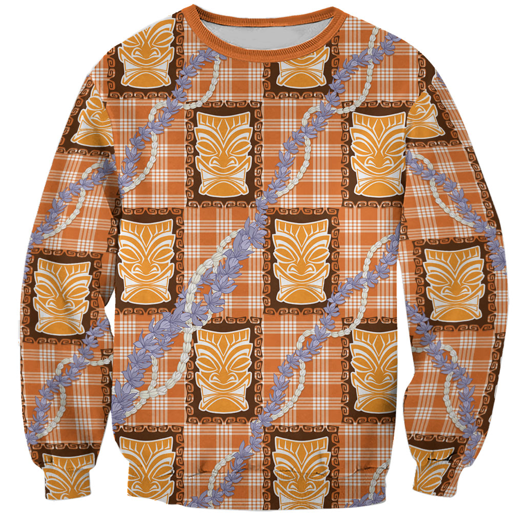 Aloha Hawaii Tiki Palaka Motifs Sweatshirt Honohono Lei Orange Elegant Vibes LT14 Unisex Orange - Polynesian Pride
