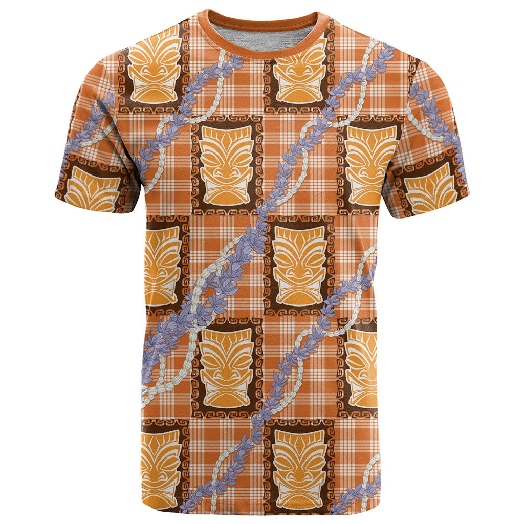 Aloha Hawaii Tiki Palaka Motifs T Shirt Honohono Lei Orange Elegant Vibes
