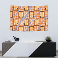 Aloha Hawaii Tiki Palaka Motifs Tapestry Honohono Lei Orange Elegant Vibes